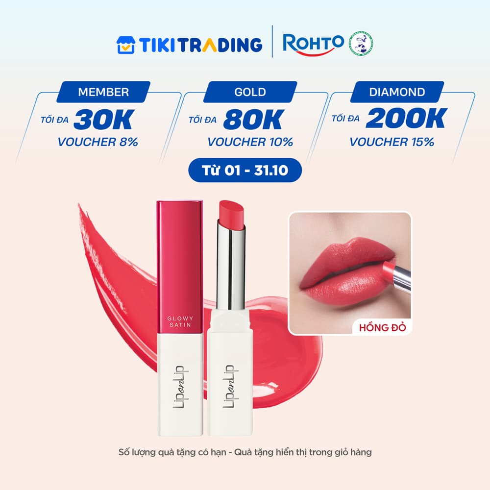 Son thỏi dưỡng môi trang điểm chất son satin Lip On Lip Glowy Satin 2.2g Poppy Pink Hồng Đỏ