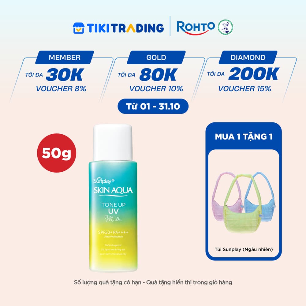 Kem chống nắng nâng tông Skin Aqua Tone up Mint Green cho da trắng có khuyết điểm đỏ dạng sữa Sunplay Skin Aqua Tone Up UV Milk Mint Green SPF 50 PA 50g