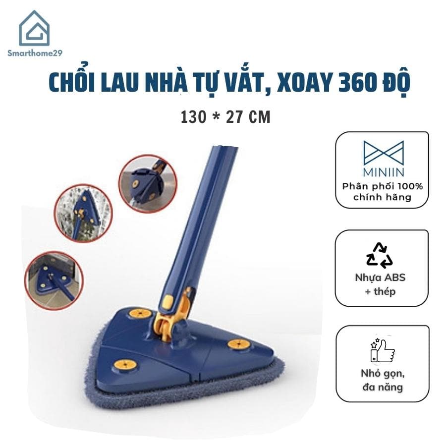 Cây Lau Nhà Chổi Lau Sàn Trần Nhà Tường Kính Hình Tam Giác Đa Năng Tự Vắt Thông Minh Xoay 360 Độ Mẫu Mới Hàng loại 1. MINIIN