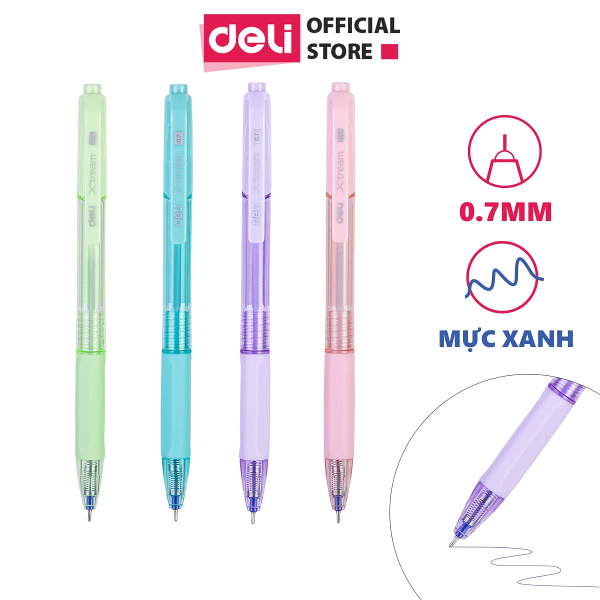 Bút bi bấm ngòi 0.7mm mực xanh Deli Màu sắc theo lựa chọn 1 chiếc EQ199 BL 6 chiếc màu ngẫu nhiên