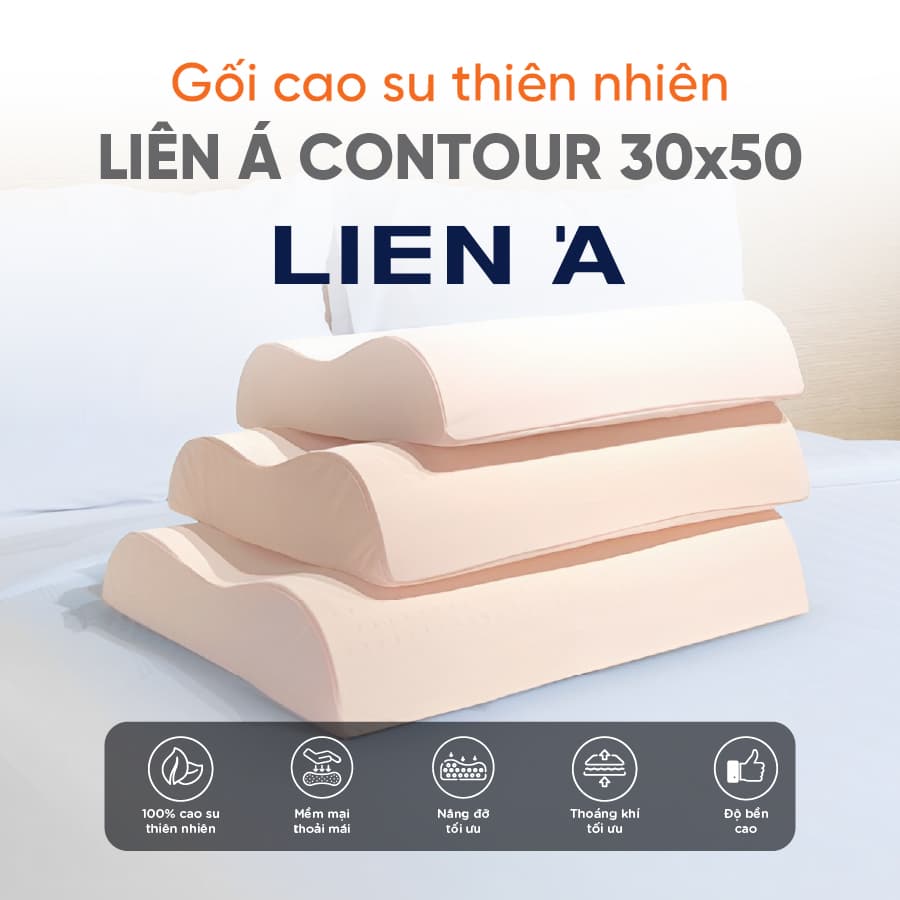 Gối Cao Su Liên Á Contour LAGC3050 30 x 50 cm Trắng