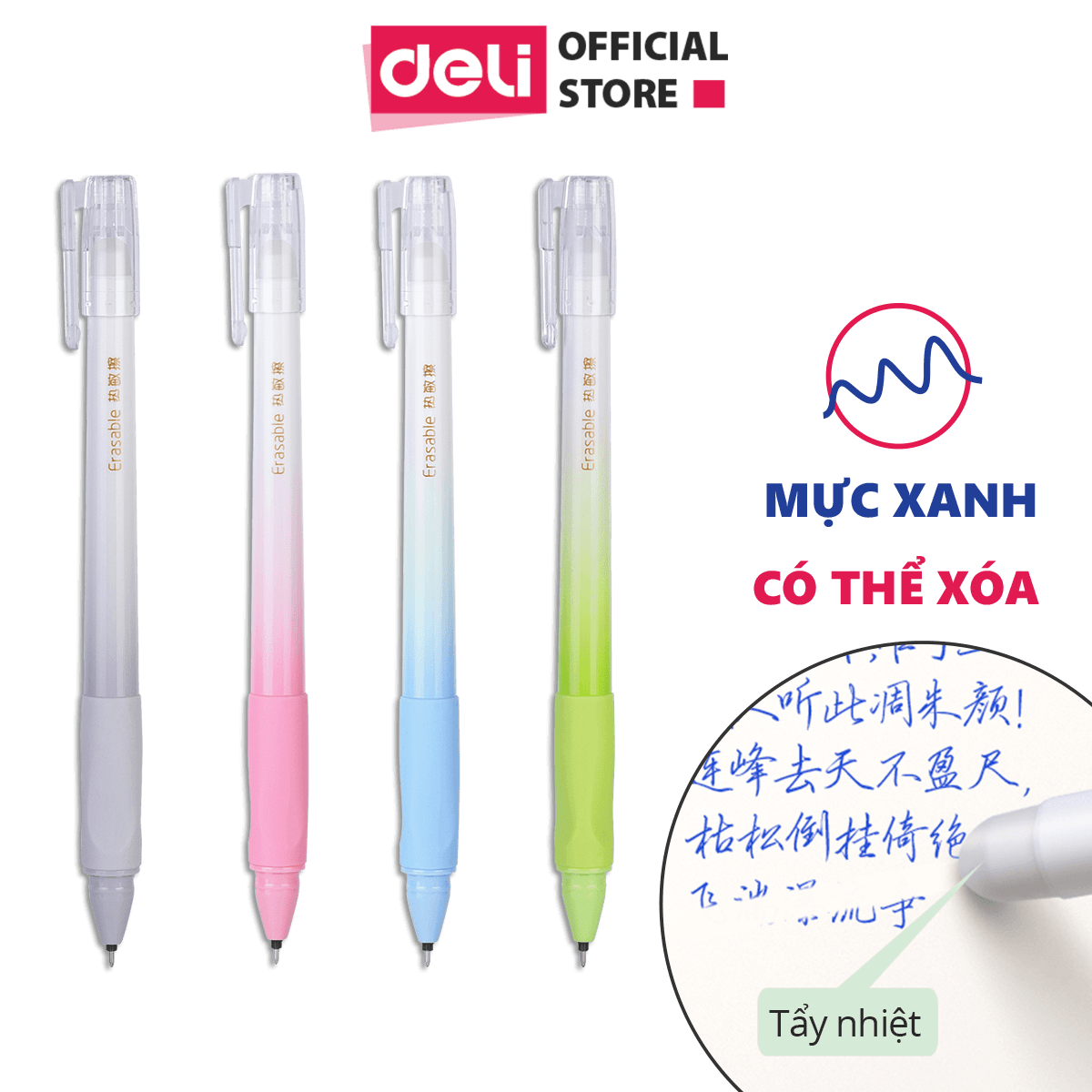 Bút gel xóa được có nắp đậy Deli ngòi 0.5mm mực Xanh Đen A660 Mực xanh