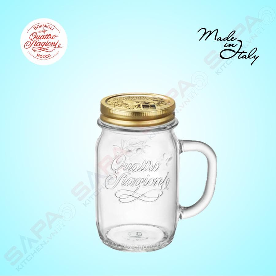 Ly thủy tinh tay cầm nắp vặn Quattro 415ml Bormioli Rocco Italy