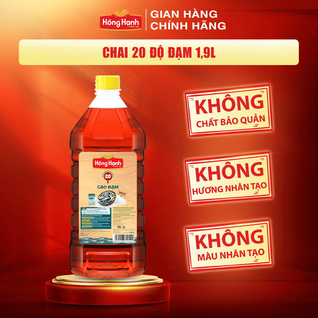 Nước mắm truyền thống Phú Quốc Hồng Hạnh Cao Đạm 20 độ đạm dung tích 1 9 lít Nêm ướp đậm đà