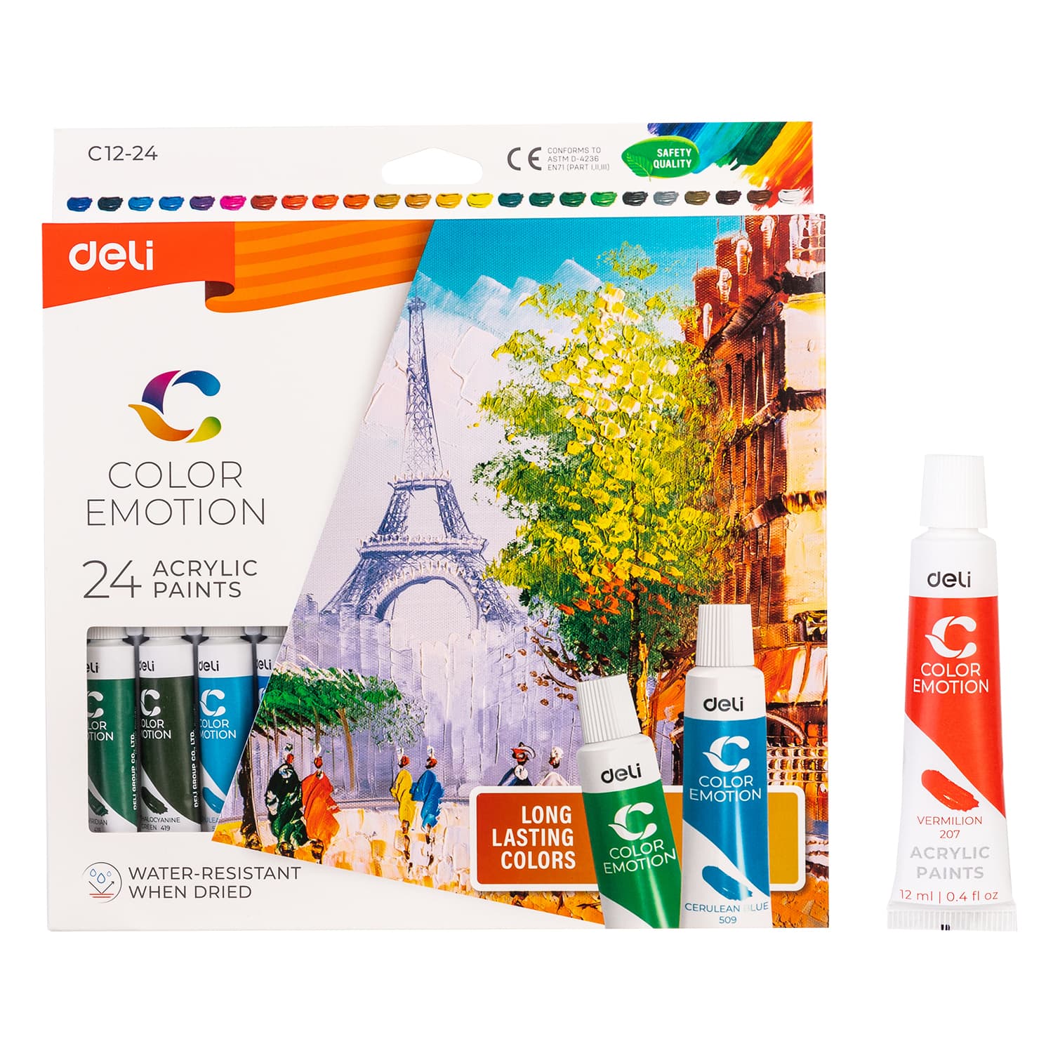 Màu Nước Acrylic Dạng Tuýp 12Ml Deli 1224 Màu 1 Hộp EC12 Bộ 24 màu