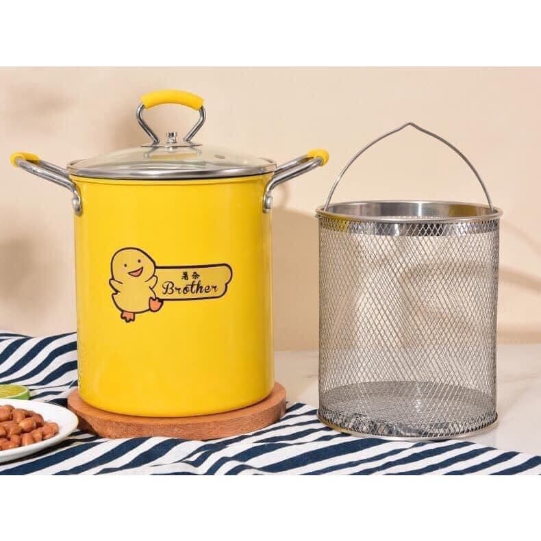Nồi Chiên Ngập Dầu Mini Siêu Tiết Kiệm Hình Vịt Vàng Có Chống Dính Phù Hợp Với Các Bếp Ga Điện Từ Tặng Kèm Rổ Chiên Siêu Dày Dặn Loại 1 MINIIN