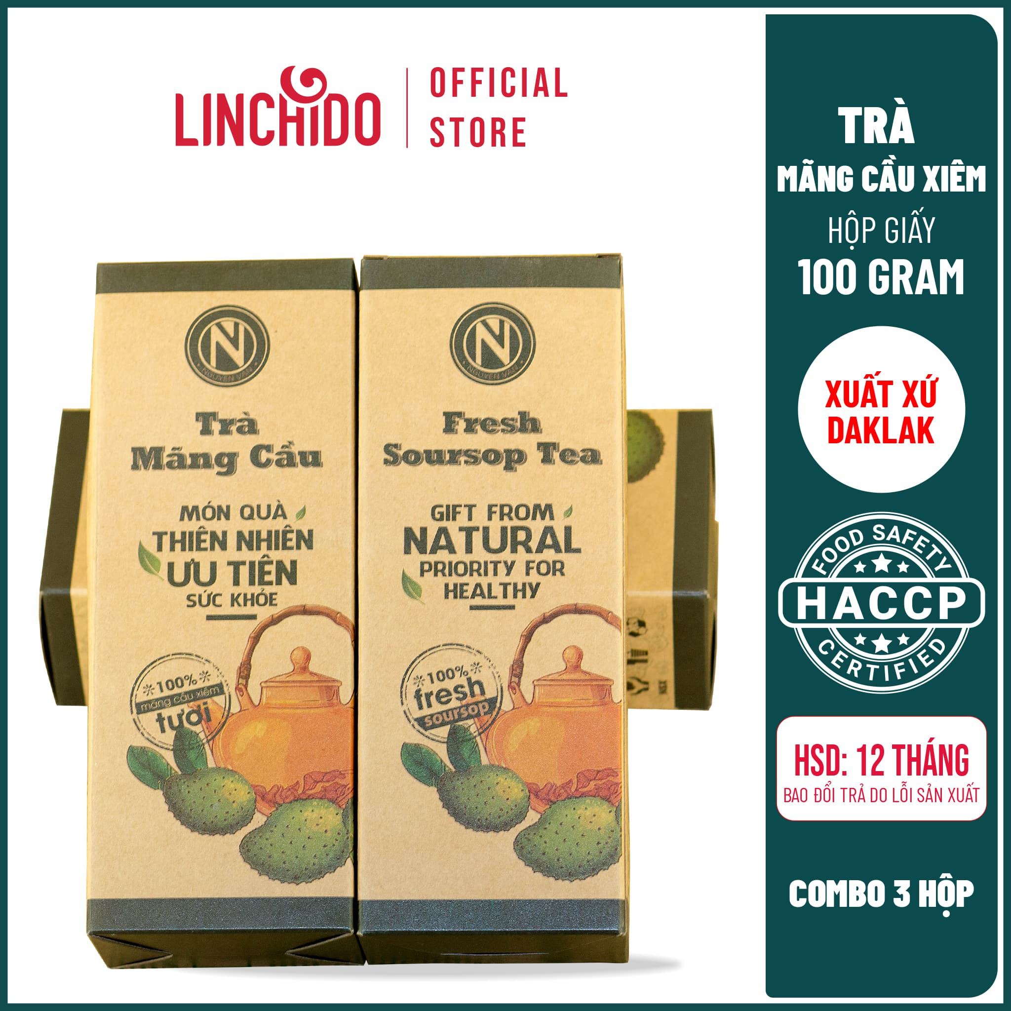 COMBO 3 HỘP Trà Mãng Cầu Nguyễn Văn 100 mãng cầu xiêm tươi sấy khô Hộp 100 GRAM
