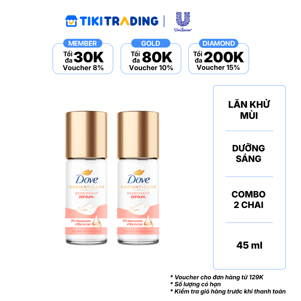 Combo 2 DOVE Nữ Lăn Khử Mùi T.Chất Sáng Da NIA Vitc&e 45ml