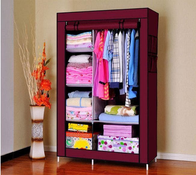 Tủ Vải Áo Quần Đa Năng Tiết Kiệm Diện Tích Khung Sắt Chắc Chắn Vải Chống Thấm MINIIN Đỏ đô 2 buồng