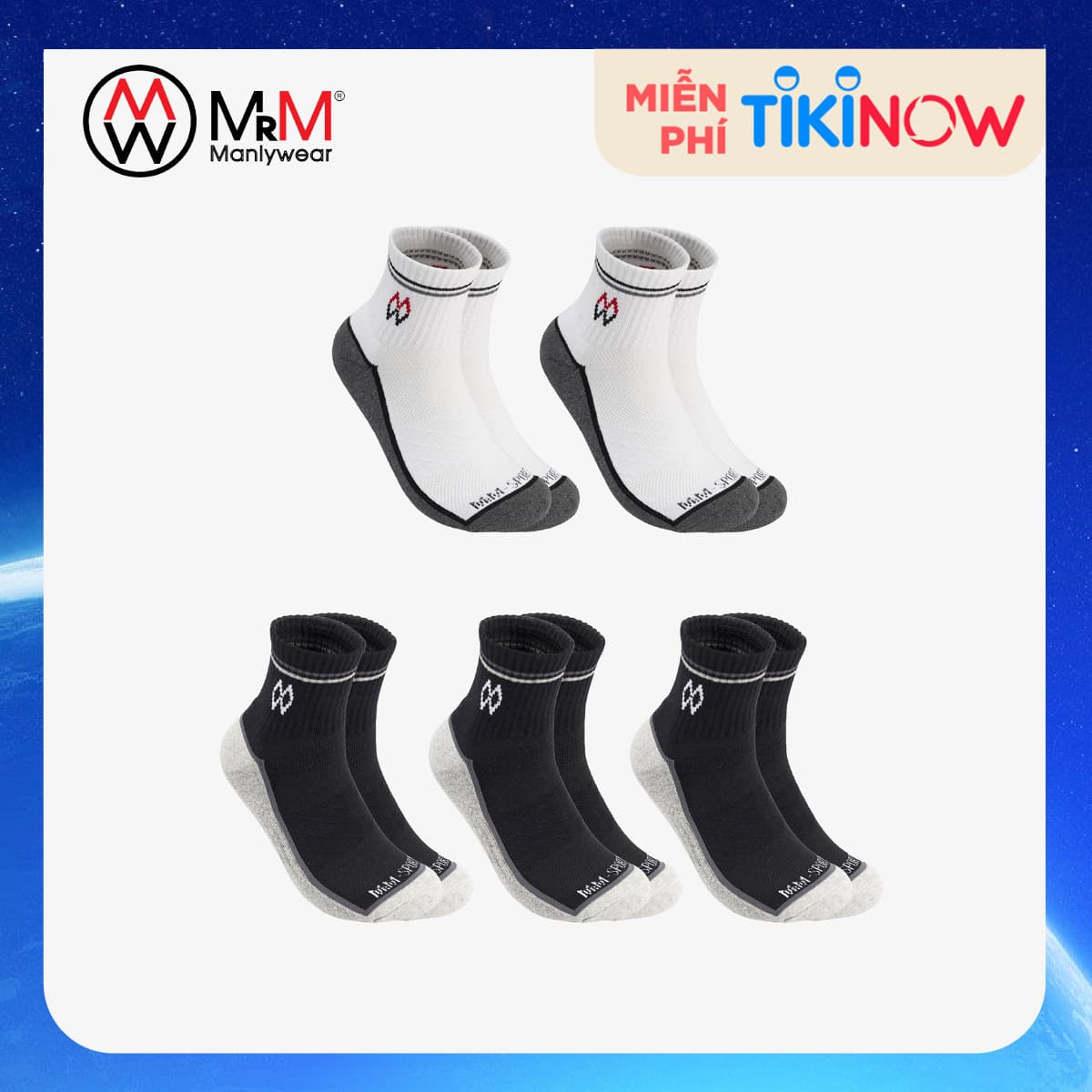 Combo 5 Đôi Tất Vớ Nam Thể Thao Cổ Dài Mix Màu Thương Hiệu MRM FASHION Đen & Trắng Free Size
