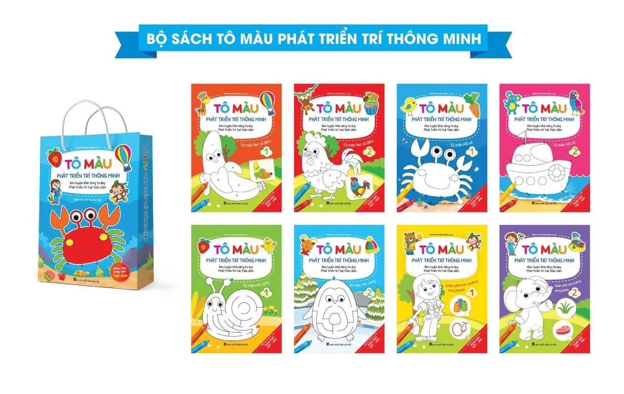 Bộ 8 cuốn Tô Màu Phát Triển Trí Thông Minh Dành Cho Bé 2 6 tuổi Song Ngữ Việt Anh Rèn Luyện Khả Năng Tư Duy Phát Triển Trí Tuệ Toàn Diện