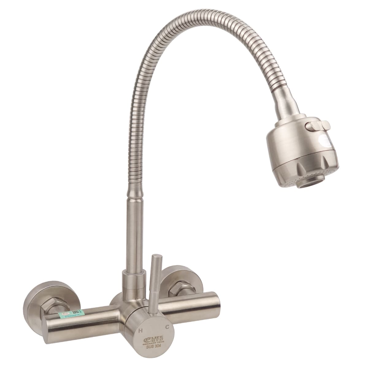Vòi rửa chén âm tường cần lò xo Inox SUS 304 Eurolife EL T017AT Trắng vàng