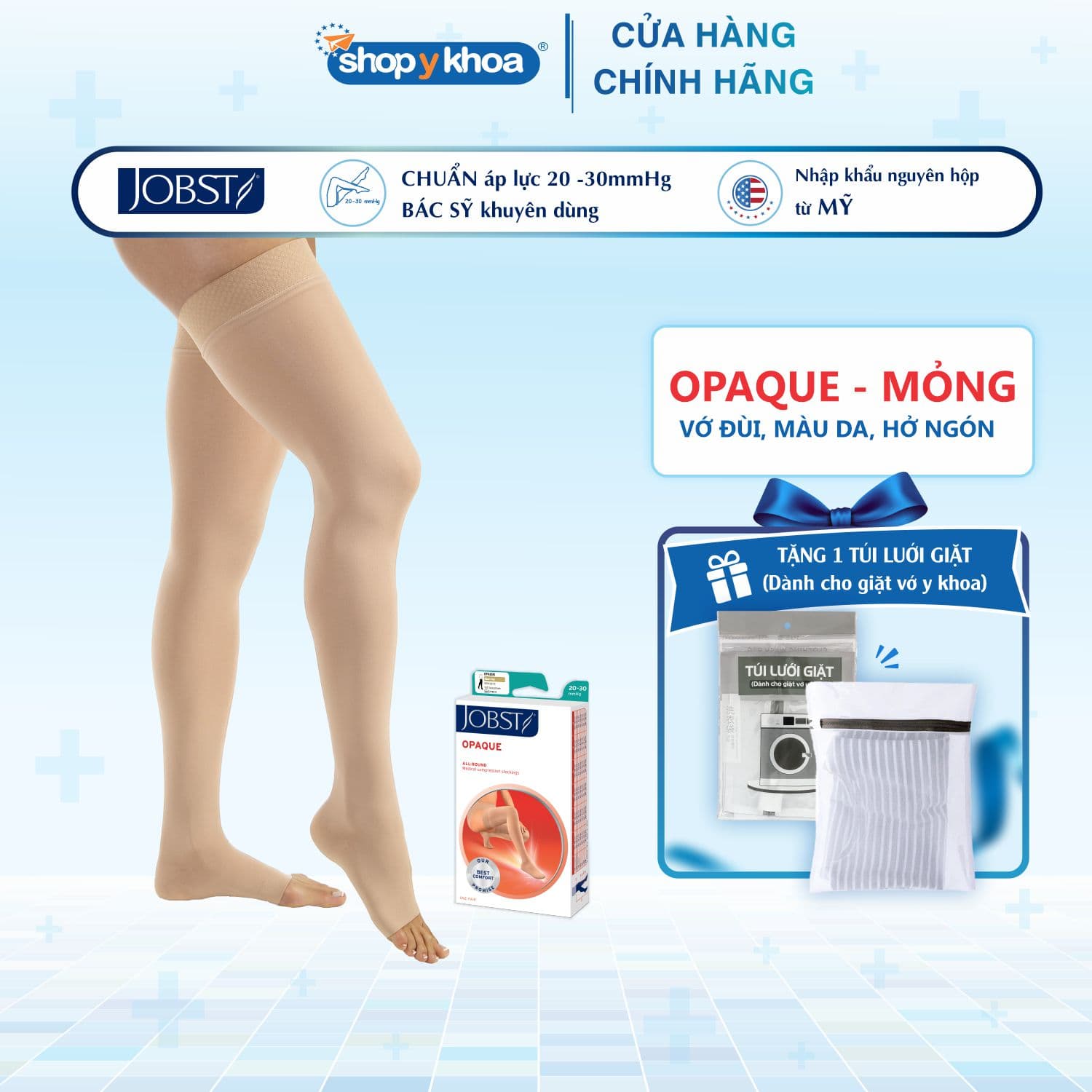 Vớtất y khoa JOBST Opaque Mỏng Hỗ Trợ Điều Trị giãn tĩnh mạch chân 20 30 mmHg vớ đùi Da S