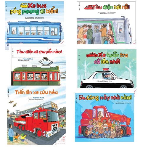 Bộ Ehon về các phương tiện giao thông Xe Bus Píng Poong Đi Biển Cùng Xây Nhà Nào Xe Tuần Tra Cố Lên Nào Tàu Điện Tới Rồi Tàu Điện Di Chuyển Nào Tiến Lên Xe Cứu Hỏa