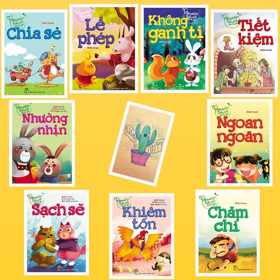 Combo Gieo Mầm Tính Cách Chia Sẻ Lễ Phép Không Ganh Tị Tiết Kiệm Nhường Nhịn Ngoan Ngoãn Sạch Sẽ Khiêm Tốn và Chăm Chỉ tặng Kèm Sổ Tay Xương Rồng