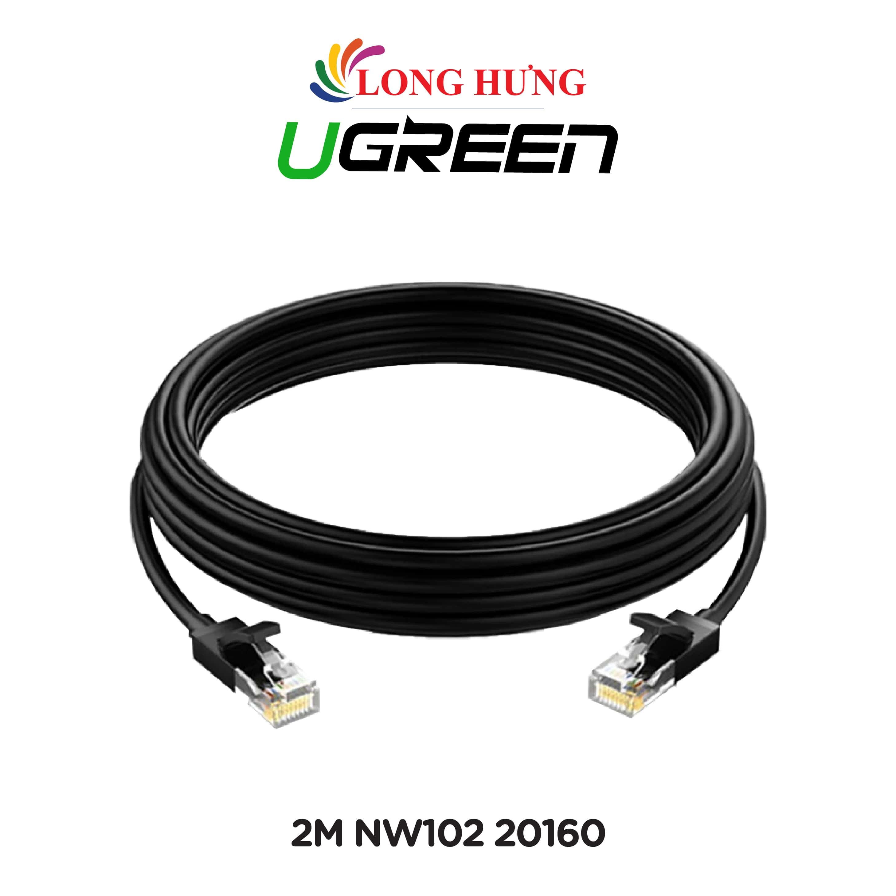 Cáp mạng dạng tròn đen đúc sẵn Ugreen Cat6 UTP 26AWG Lan Cable NW102 2m