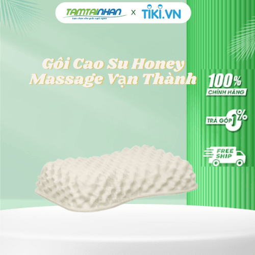 Gối 100 cao su thiên nhiên Honey Massage Vạn Thành 35x56x11cm độ đàn hồi cao nâng đỡ tốt.