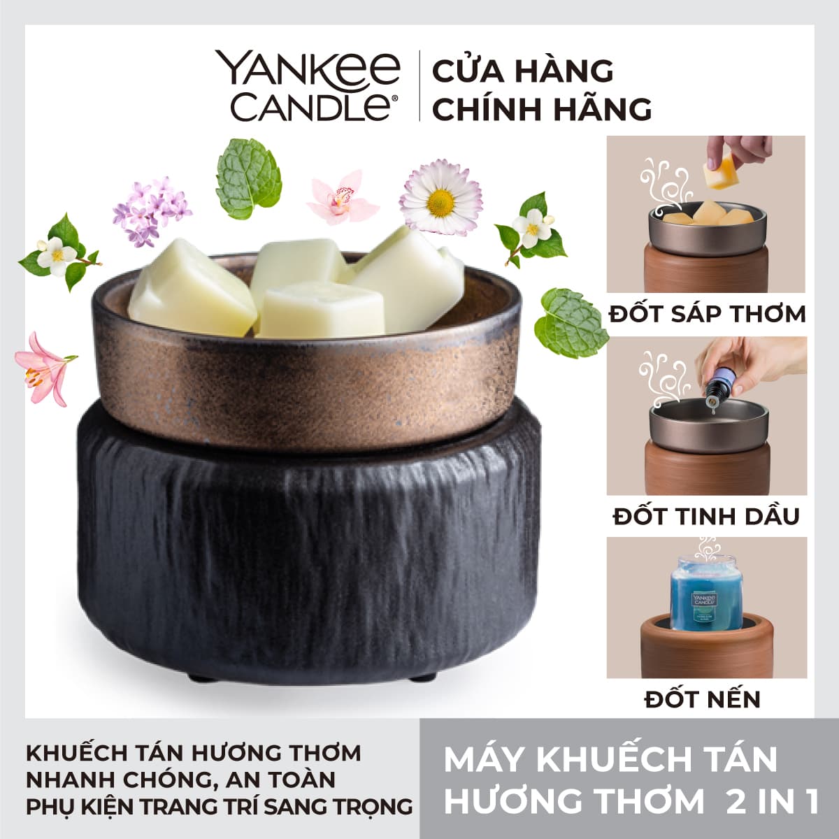 Máy khuếch tán hương thơm 2 trong 1 Yankee Candle Primitive Black