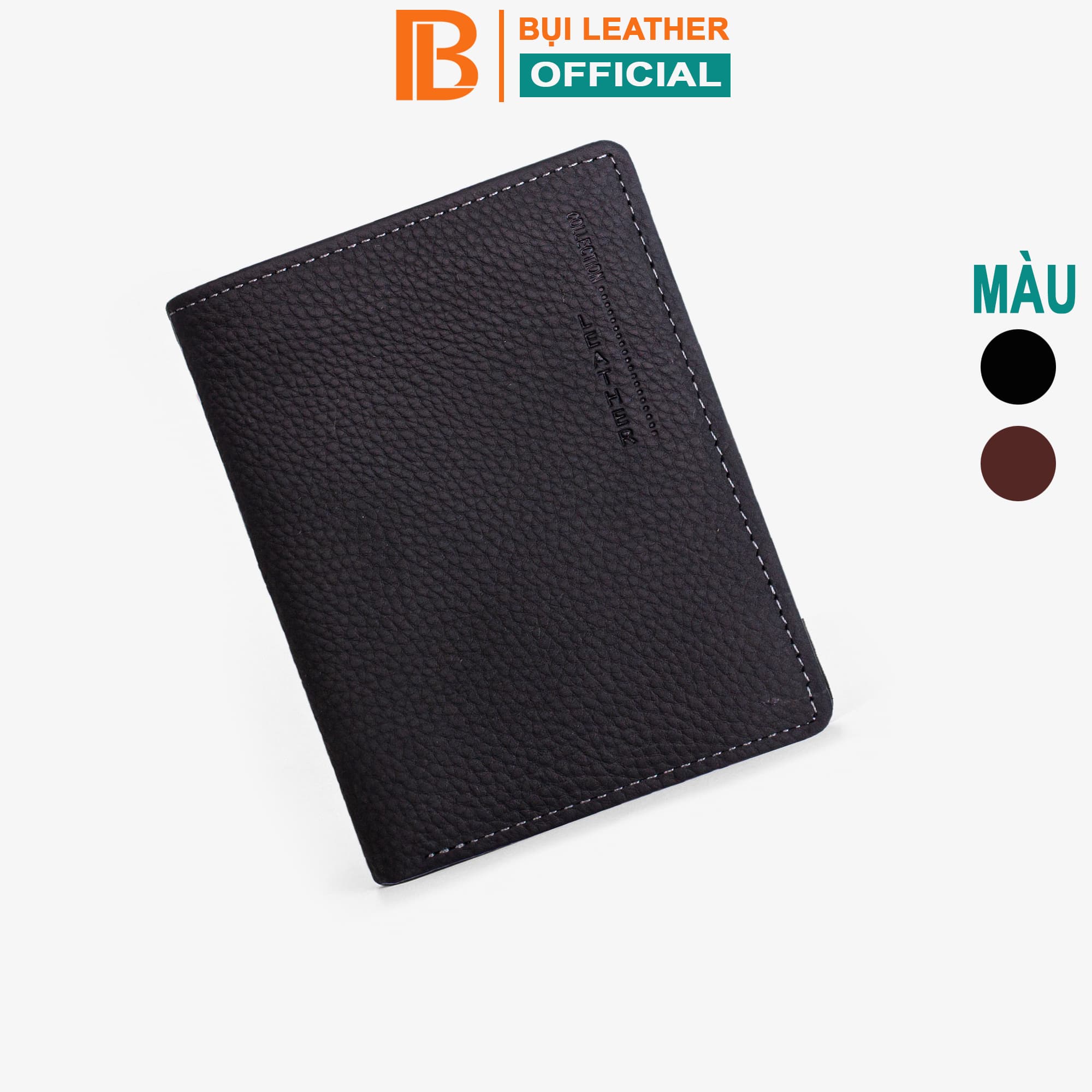 Ví nam bóp nam da bò sáp Mexico Bụi Leather V102 Đứng đen