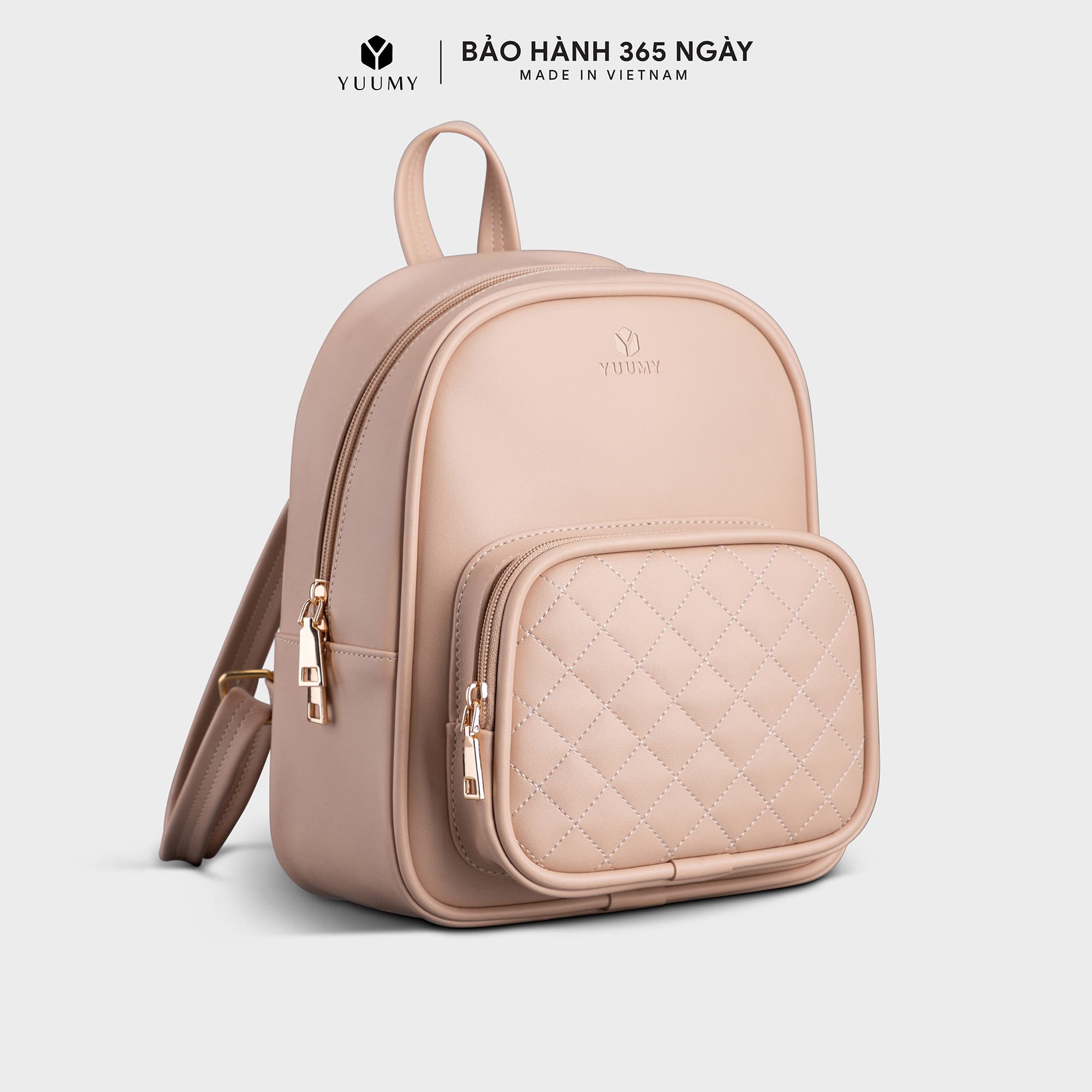 Balo nữ thời trang YUUMY YBA35 cách điệu họa tiết hình thoi trẻ trung cá tính Kem