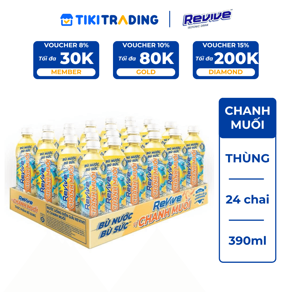 Thùng 24 Chai Nước Giải Khát Revive Chanh Muối 390mlChai