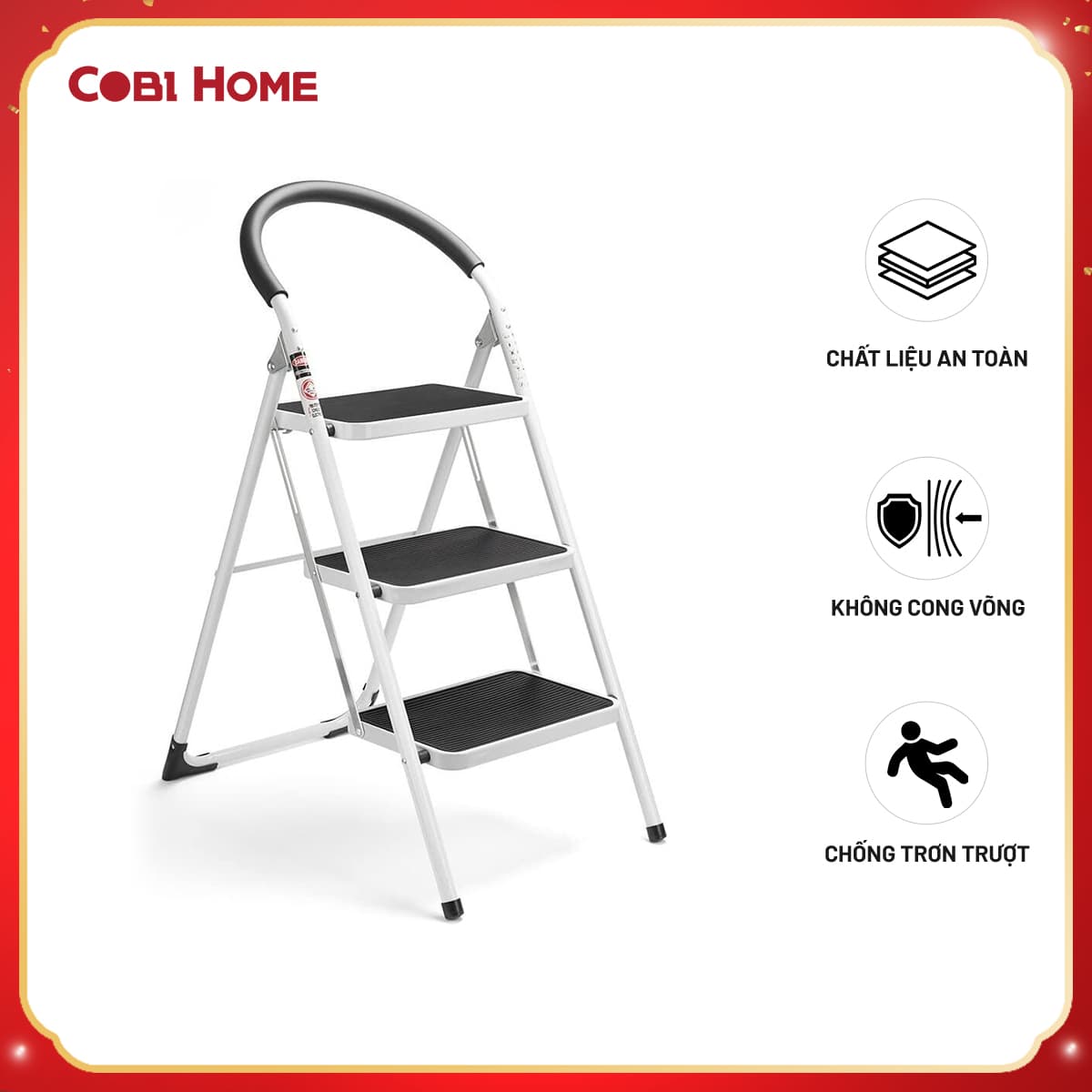 Thang gấp thép 3 bậc Bền bỉ chịu lực tốt gấp gọn tiện lợi tiết kiệm không gian Hàng nhập khẩu