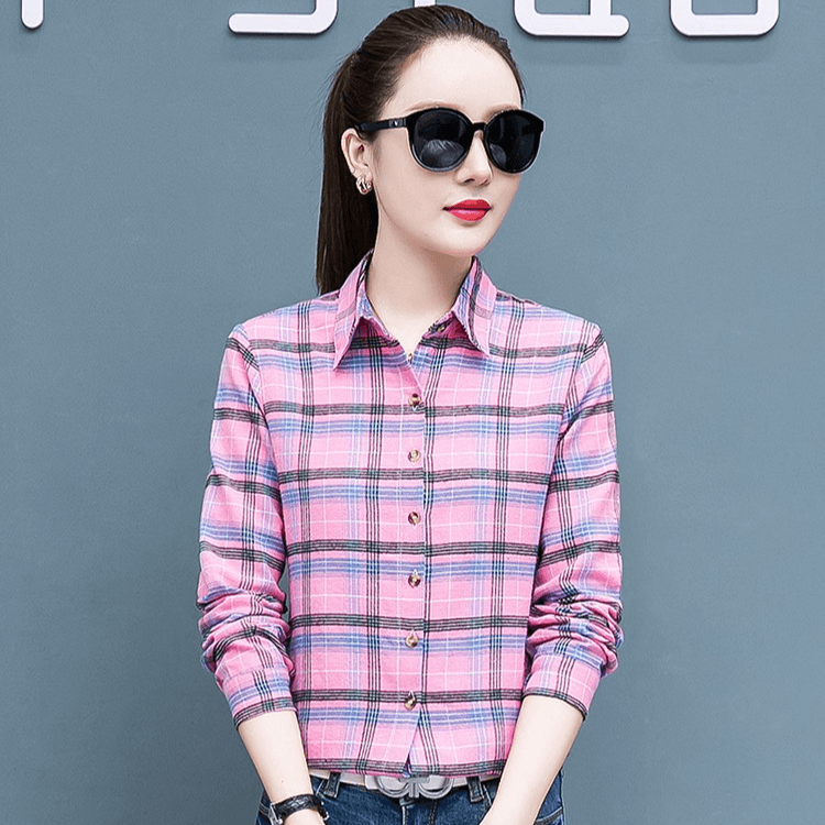 Sơ mi nữ áo sơ mi nữ hoạ tiết caro Sm22 Hồng M