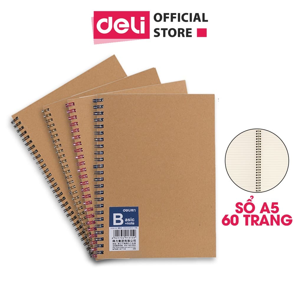 Combo 4 Cuốn Sổ Tay Ghi Chép A5 Gáy Xoắn 120 Trang Kẻ Ngang Deli Phù Hợp Làm Sổ Kế Hoạch Planner Nhật Kí Tập Vở Ghi Chép Bullet Journal LA560 06 1 quyển