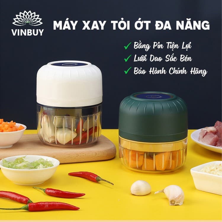Máy Xay Tỏi Ớt Bằng Pin Sạc VinBuy Tiện Lợi Xay Đồ Đa Năng Xay Đồ Ăn Dặm Cho Bé Với 3 Lưỡi Dao Thép Không Gỉ Dung Tích 100ml 250ml Màu Xanh 100ml