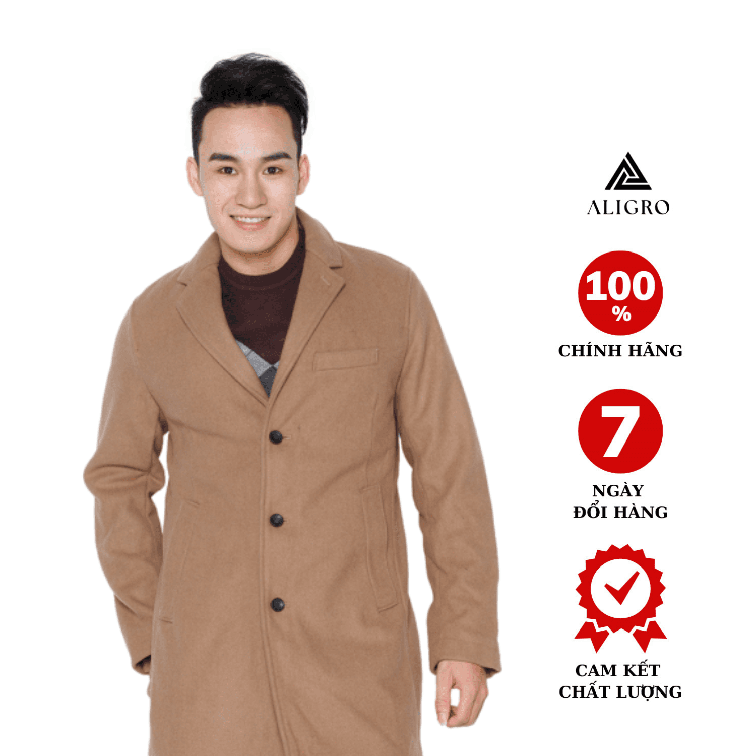 Áo khoác dạ măng tô nam màu nâu bò ALGMT.2 M