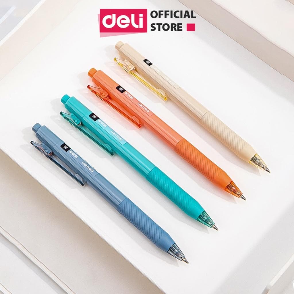 Bút Bi Nước Mực Gel Màu Đen Cao Cấp Ngòi 0.5mm Deli Kẹp Bút Điều Chỉnh Kích Thước 4 Màu Sắc Thời Trang BST Văn Phòng Phẩm Cao Cấp Nusign NS568 Trắng
