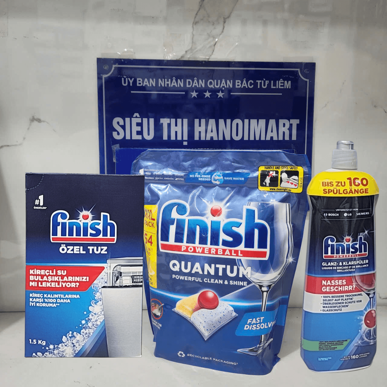 Combo Viên rửa bát Finish quantum 64 V Muối Finish 1.5kg Bóng finish 750ml combo viênmuốibóng