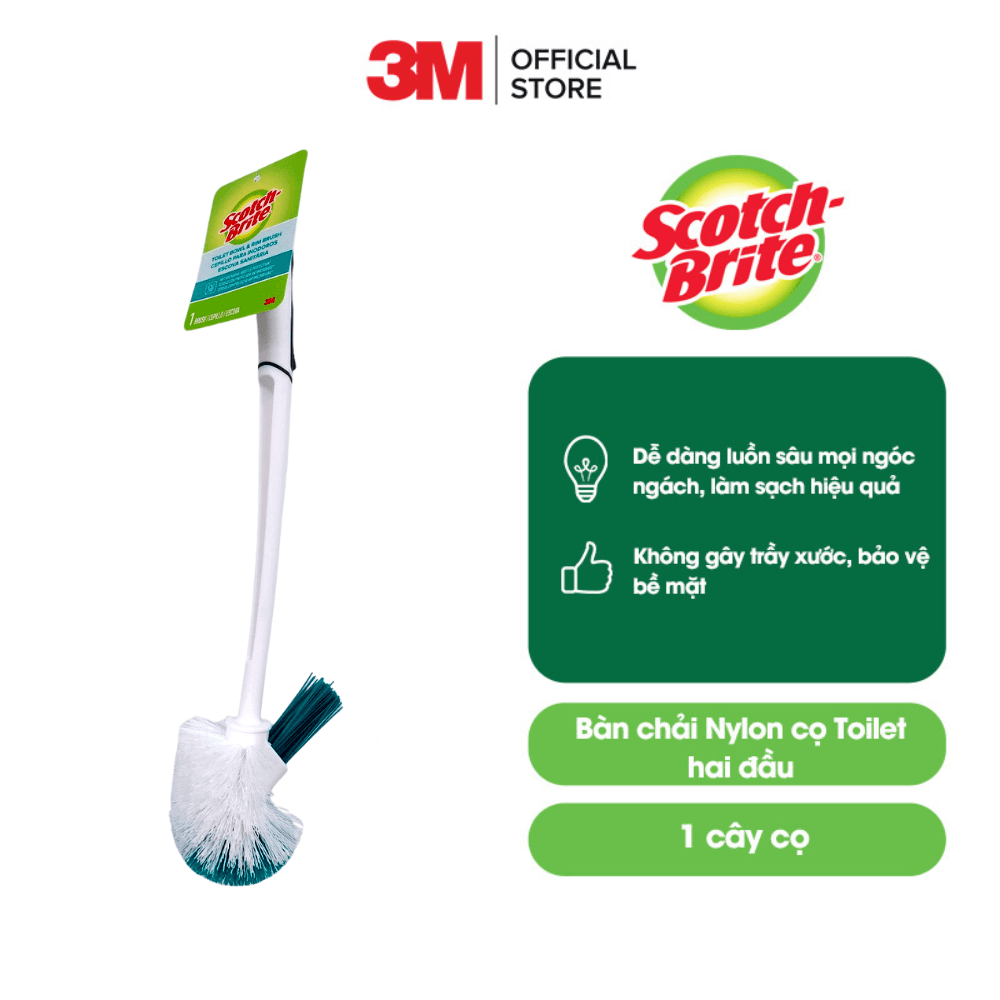 Cọ toilet 2 đầu Scotch Brite 3M đa năng với đầu nylon bền chắc không gây trầy xước chạm đến mọi ngóc ngách