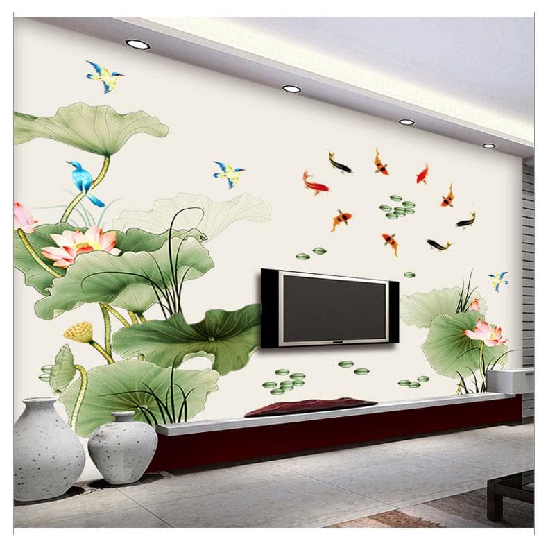 Size lớn Decal dán tường Hồ sen và cá chép CH2001