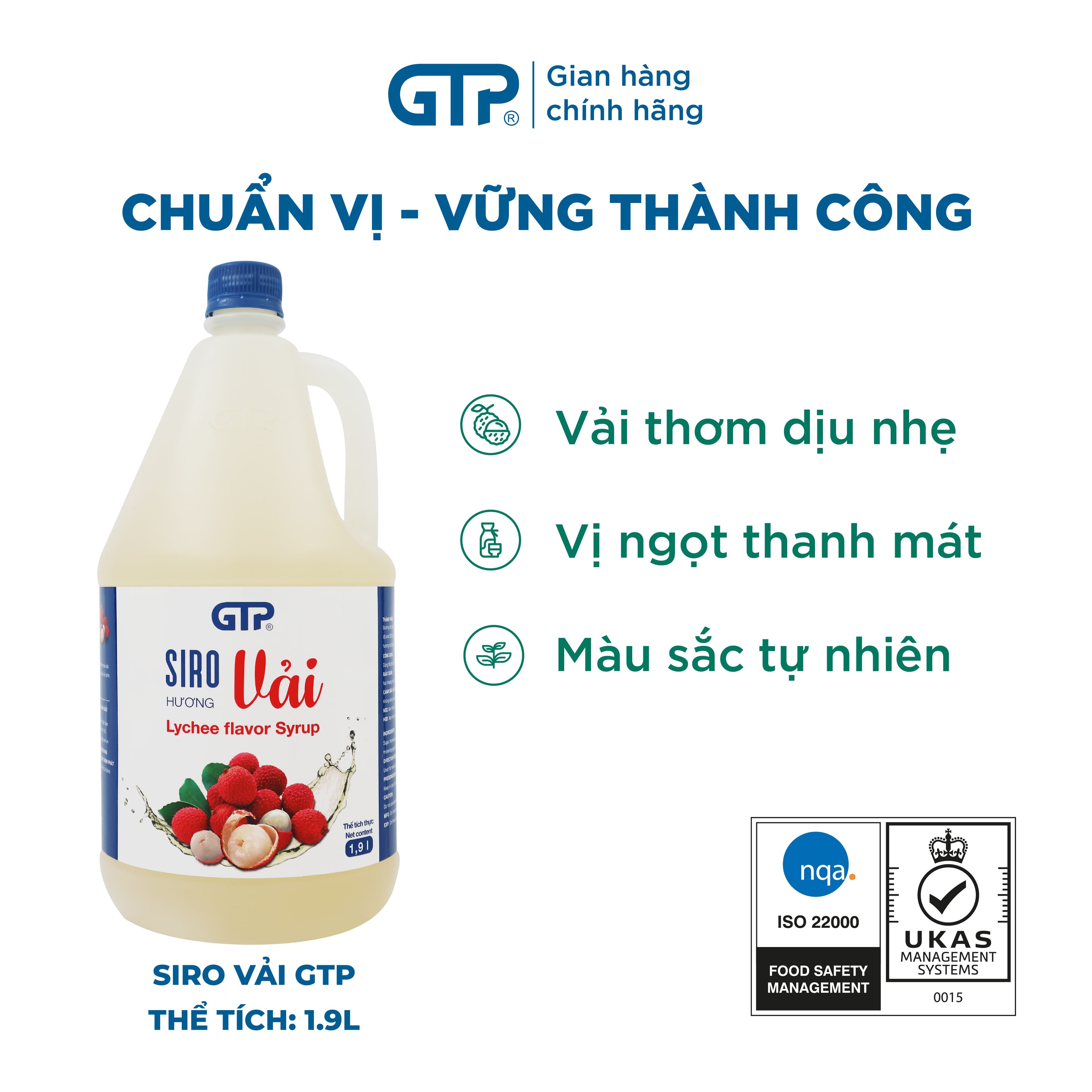 Siro hương Vải 1.9LGTP Chuyên kết hợp nhiều đồ uống Trà sữa Trà trái cây Cocktail Mocktail 1.9l