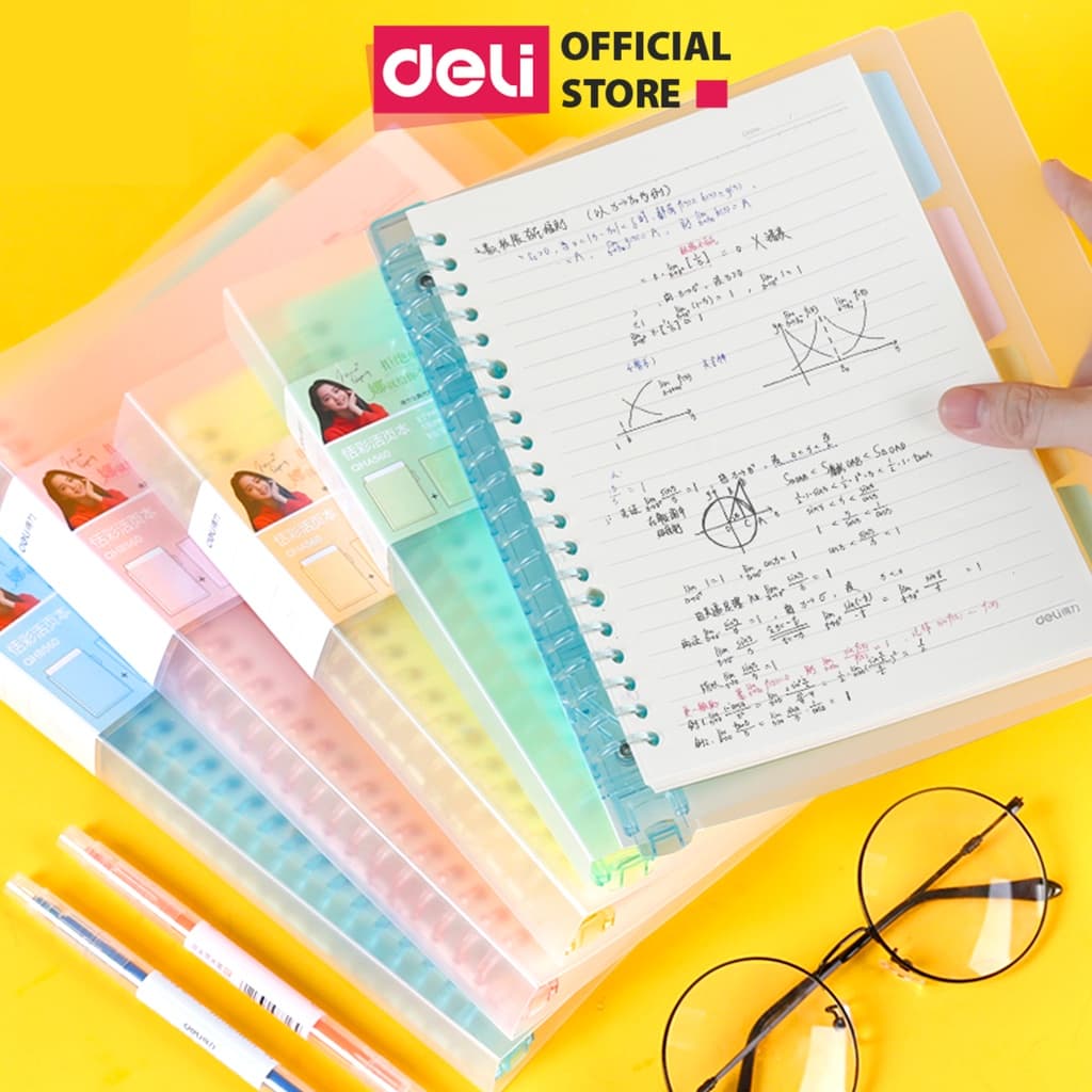 Sổ Tay Ghi Chép 60 Trang Gáy Lò Xo A5 Deli Xanh DươngHồngVàngXanh Lá QHA560 Xanh Dương