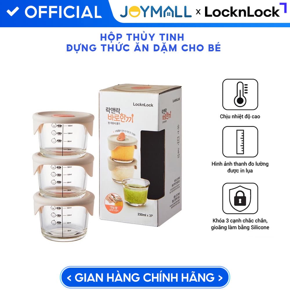 Hộp đựng thức ăn cho bé Lock&Lock có vạch chia LLG508S3 230ml x 3 hộp LLG542S3 280ml x 3 hộp Bộ 3 hộp 230ml