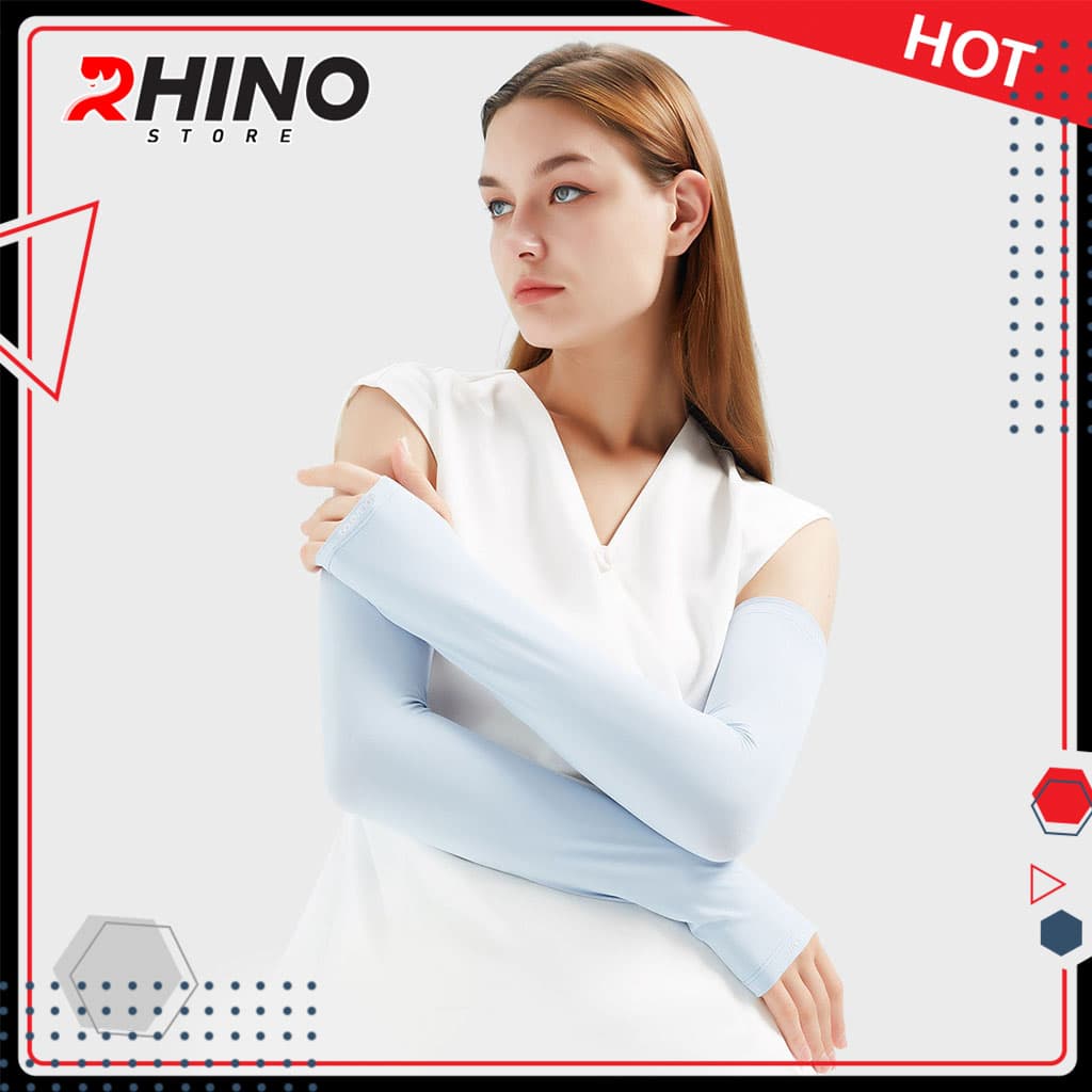 Găng tay băng lụa xỏ ngón chống nắng Rhino S102 tất tay nam nữ chống tia UV chống bụi UPF50 Xanh dương