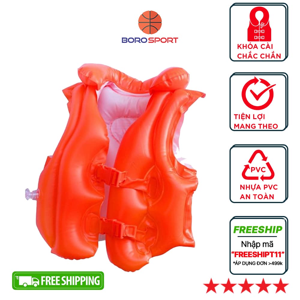 Áo phao tập bơi cho trẻ em tiện dụng dành cho bé 3 6 tuổi<30 kg chất liệu nhựa PVC màu cam bắt mắt an toàn cho bé không thấm nước dễ dàng vệ sinh Tặng kèm bịt tai Silicon chống nước