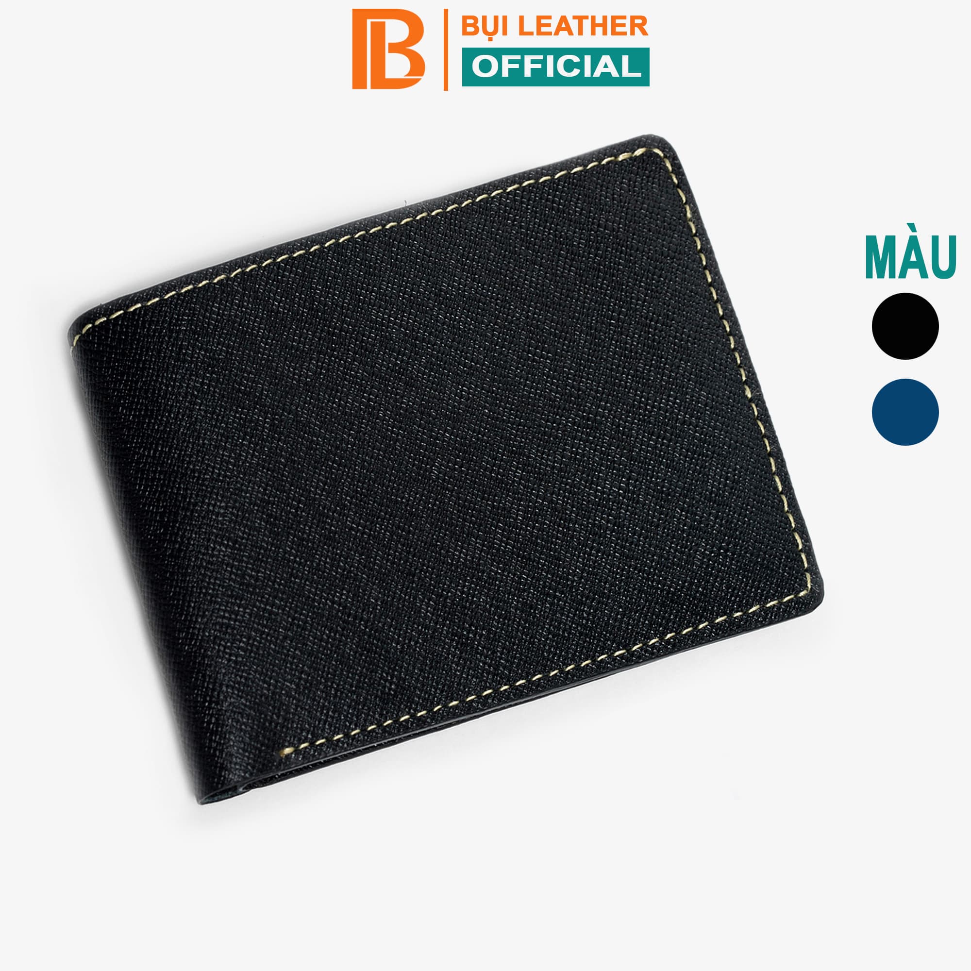 Ví nam bóp nam da bò Saffiano Bụi Leather V128 Ngang đen