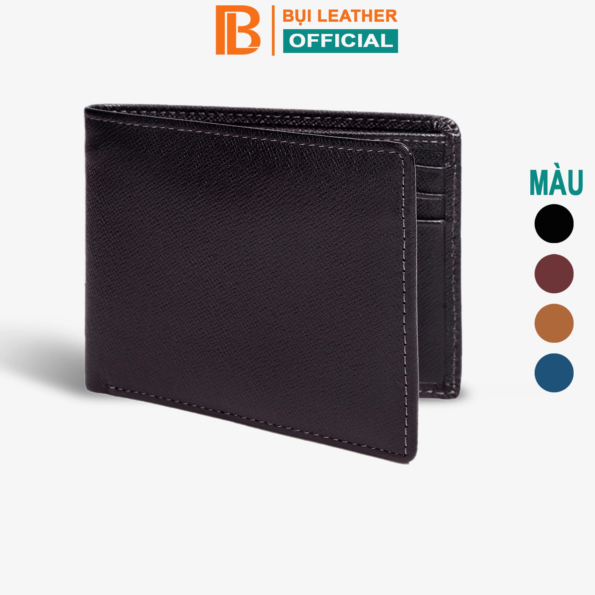 Ví nam bóp nam da bò Saffiano Bụi Leather V126 Ngang đen