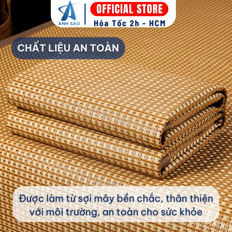 Chiếu điều hòa cao cấp Ánh Sao Sợi mây tổng hợp Tặng kèm túi thơm thảo dược giao mẫu ngẫu nhiên vàng nâu 1m6 x 1m9