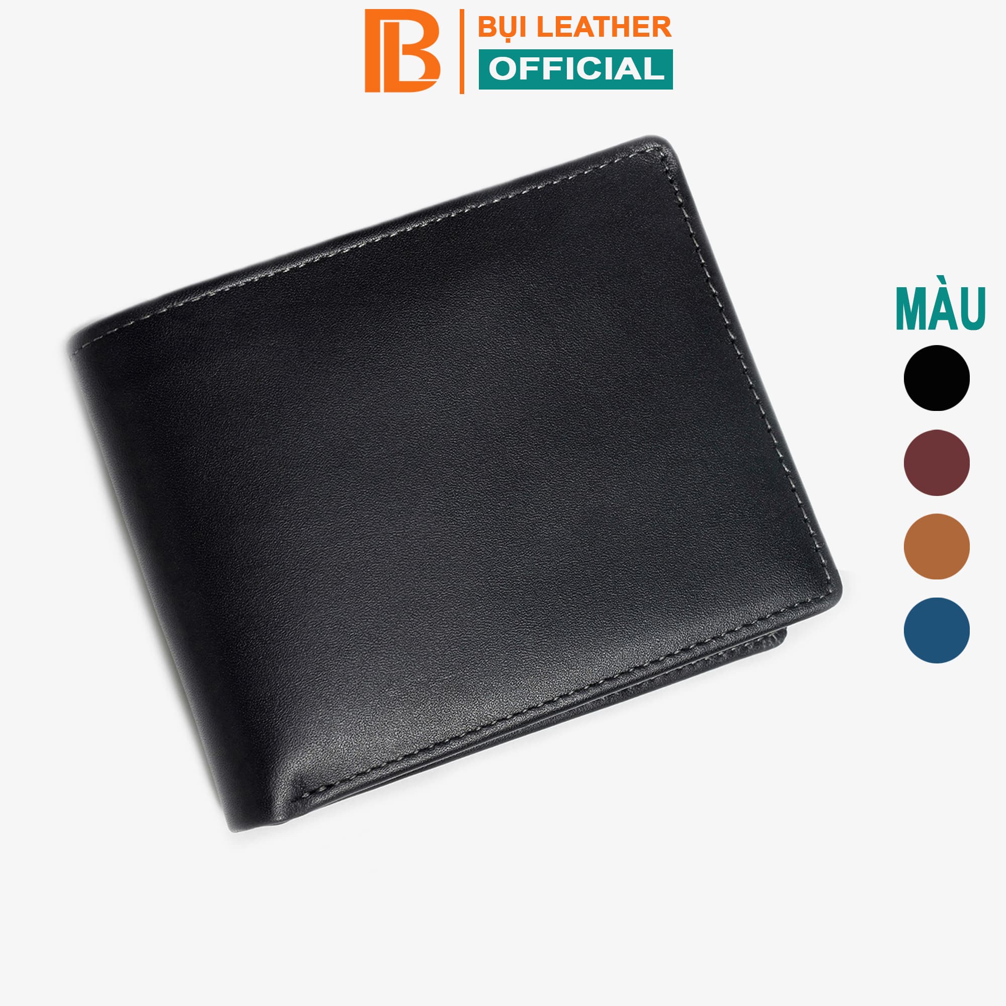 Ví nam bóp nam da bò Nappa Bụi Leather V101 Ngang đen