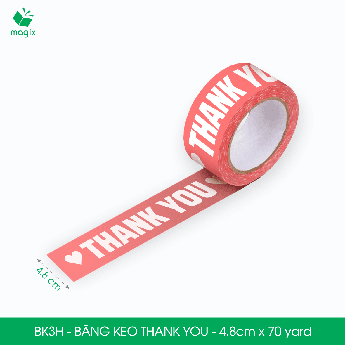 BK3H 3 Cuộn băng keo in chữ THANK YOU 4.8cm x 70yard băng dính niêm phong hàng dễ vỡ