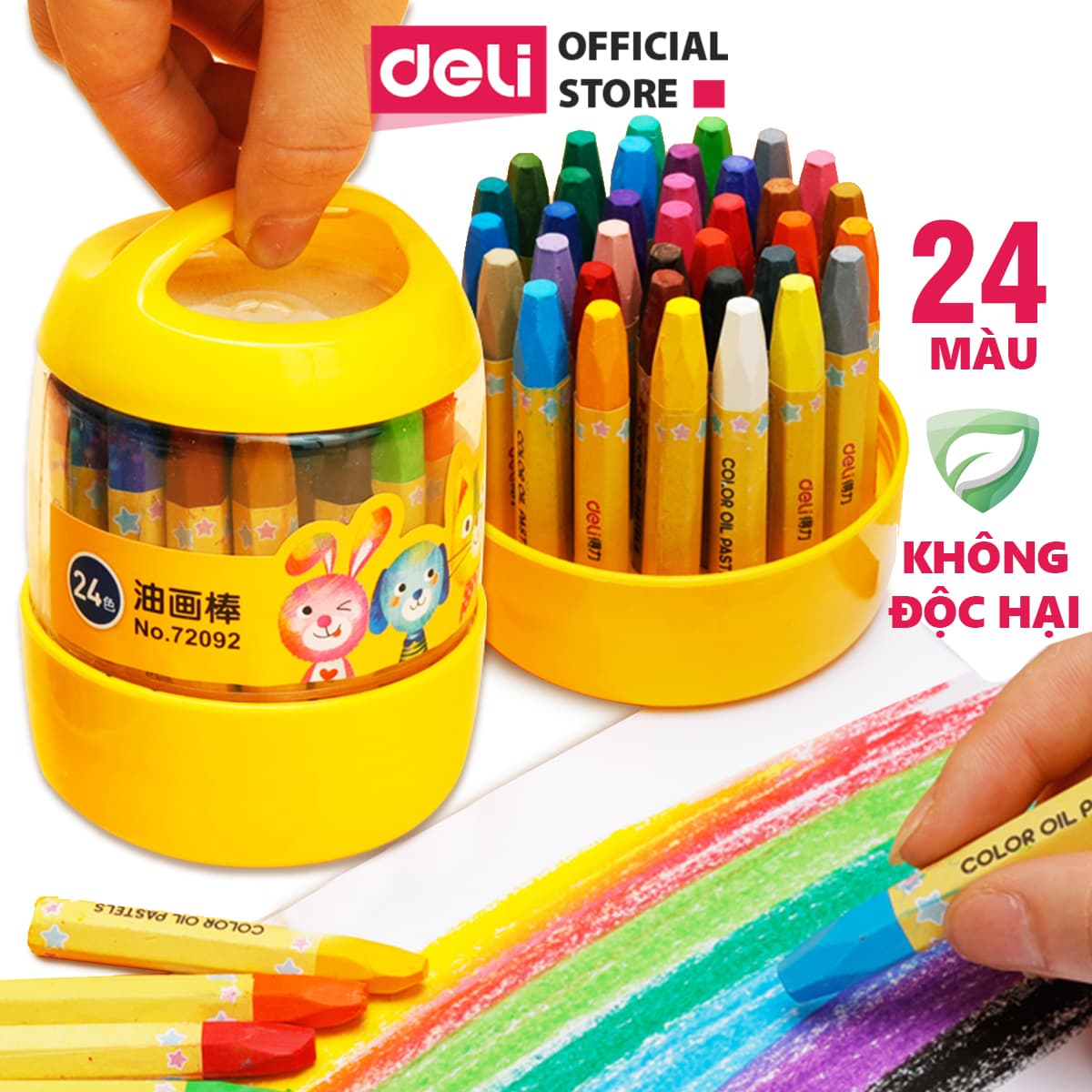 Bút màu sáp dầu học sinh hộp nhựa Deli 121824 màu 720907209172092 18 màu 72091