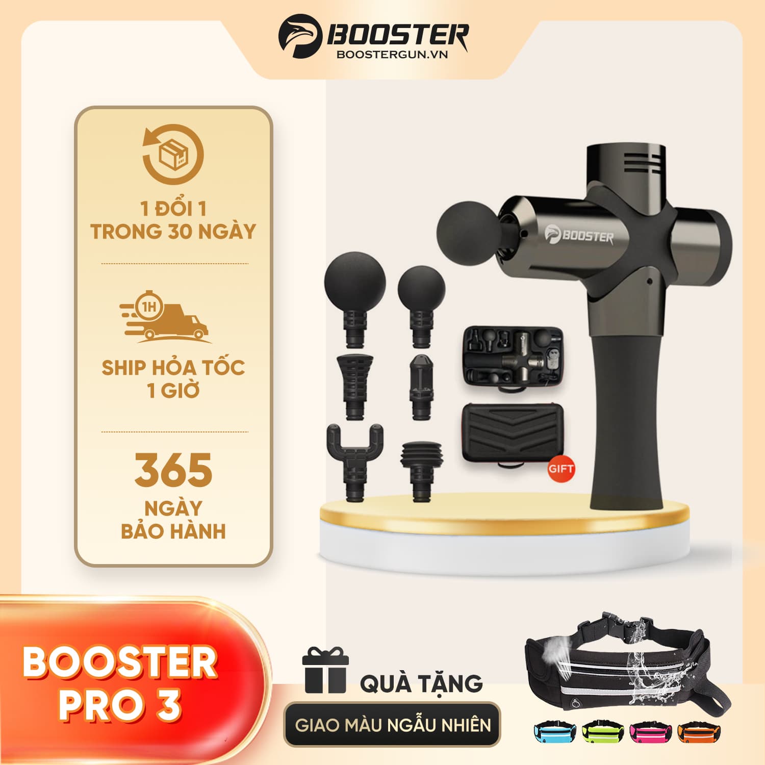 Máy Massage Cầm Tay Chuyên Nghiệp Mỹ Booster PRO 3 126W Dòng Cao Cấp