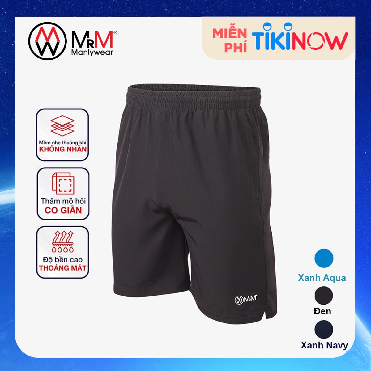 Quân đui short gio nam thê thao Basic tre trung năng đông thoang mat co gian 4 chiêu MRM Manlywear M Xanh Đen