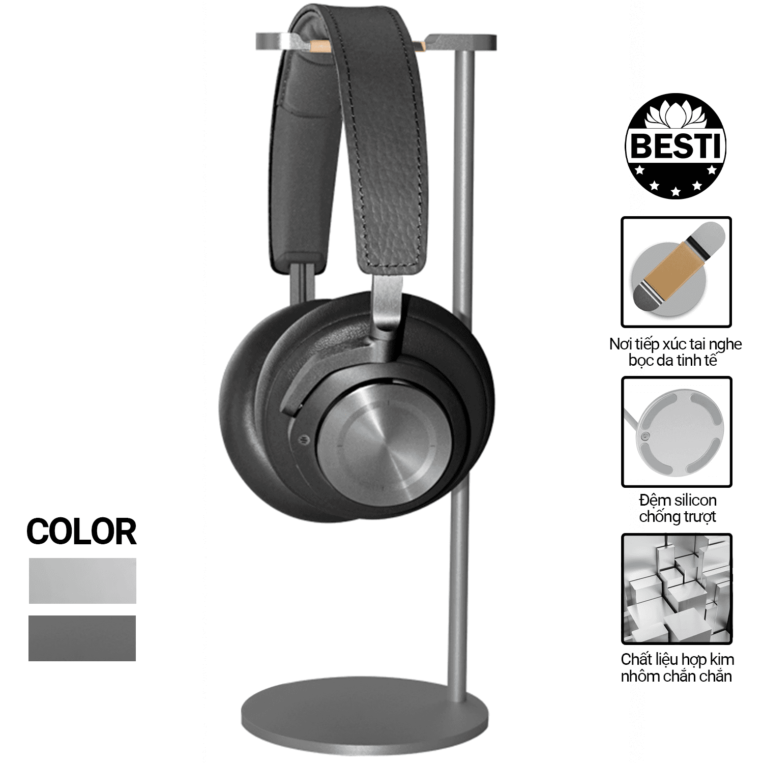 Kệ Nhôm Để Tai Nghe Giá Đỡ Treo Headphone Besti Hợp Kim Nhôm Cao Cấp Kiểu Dáng Sang Trọng Để Bàn Grey