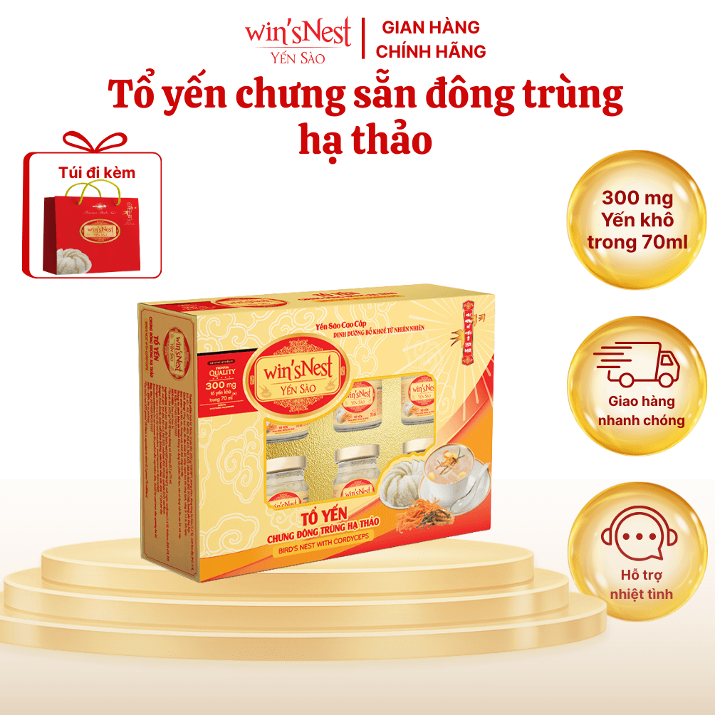 Yến Sào winsNest 300mg tổ yến chưng đông trùng hạ thảo 6 Lọ x 70 ml Hộp