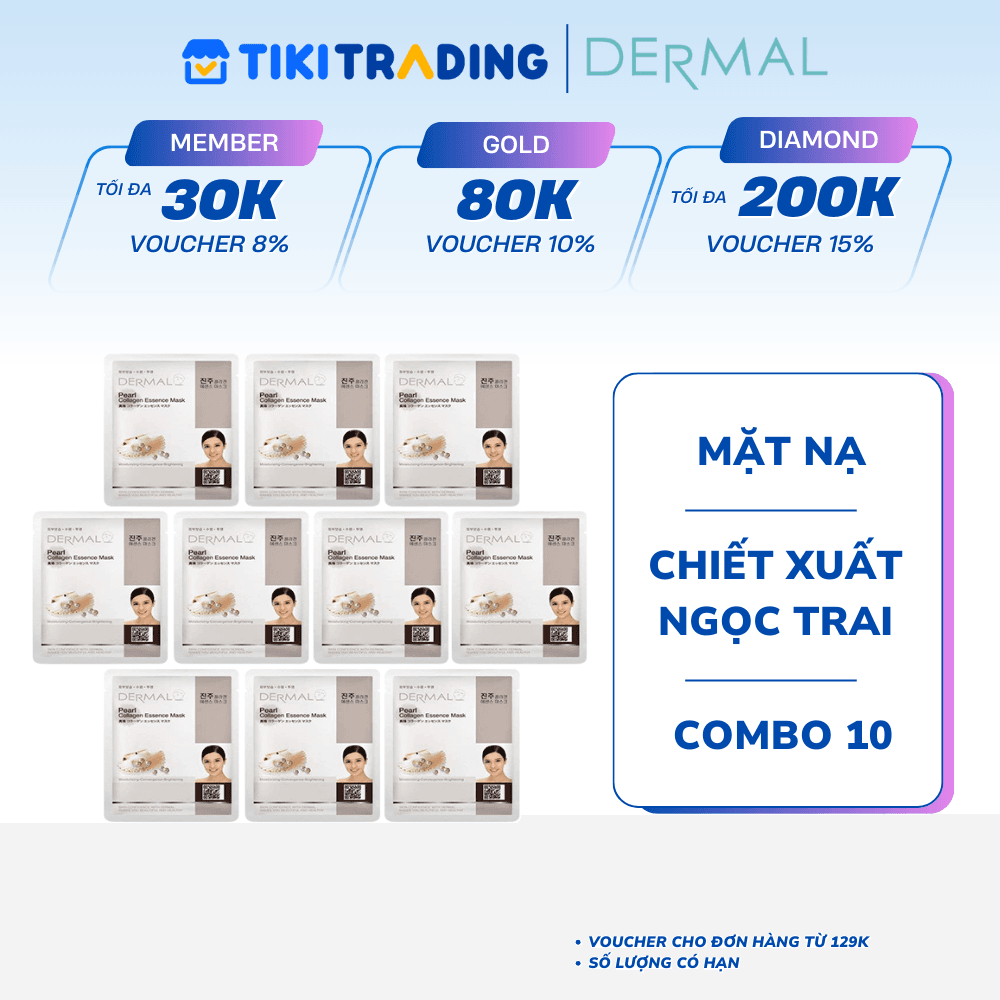 Combo 10 Mặt Nạ Dermal Tinh Chất Collagen Với Chiết Xuất Ngọc Trai